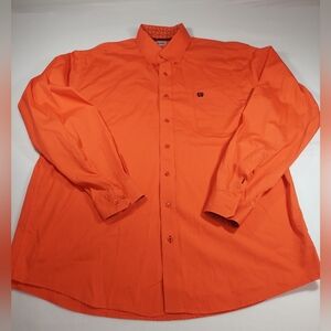 Cinch Shirt Mens L Orange Button Down Western LS Cowboy Pocket Denver USA Accent